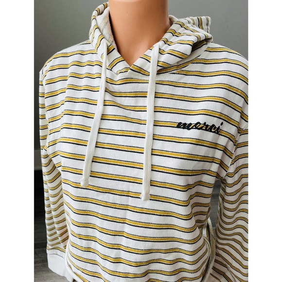 Cotton On Striped Cropped Hoodie Women’s Medium Yellow Gray White Pullover Sweat - Picture 4 of 5